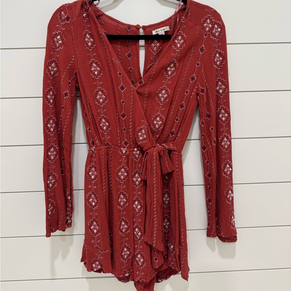 Miami Terracotta Patterned Long Sleeve Dress